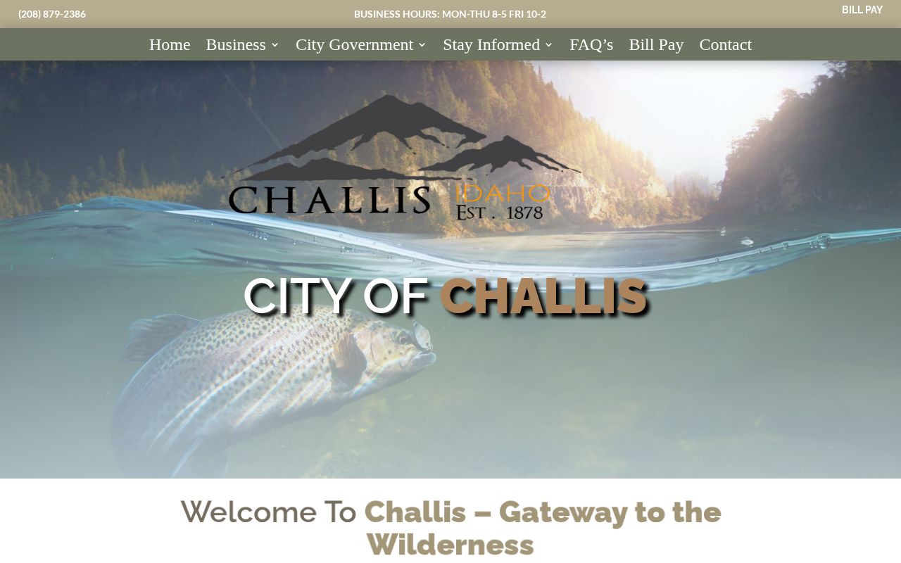Official City of Challis website showing municipal information and no public arrest log