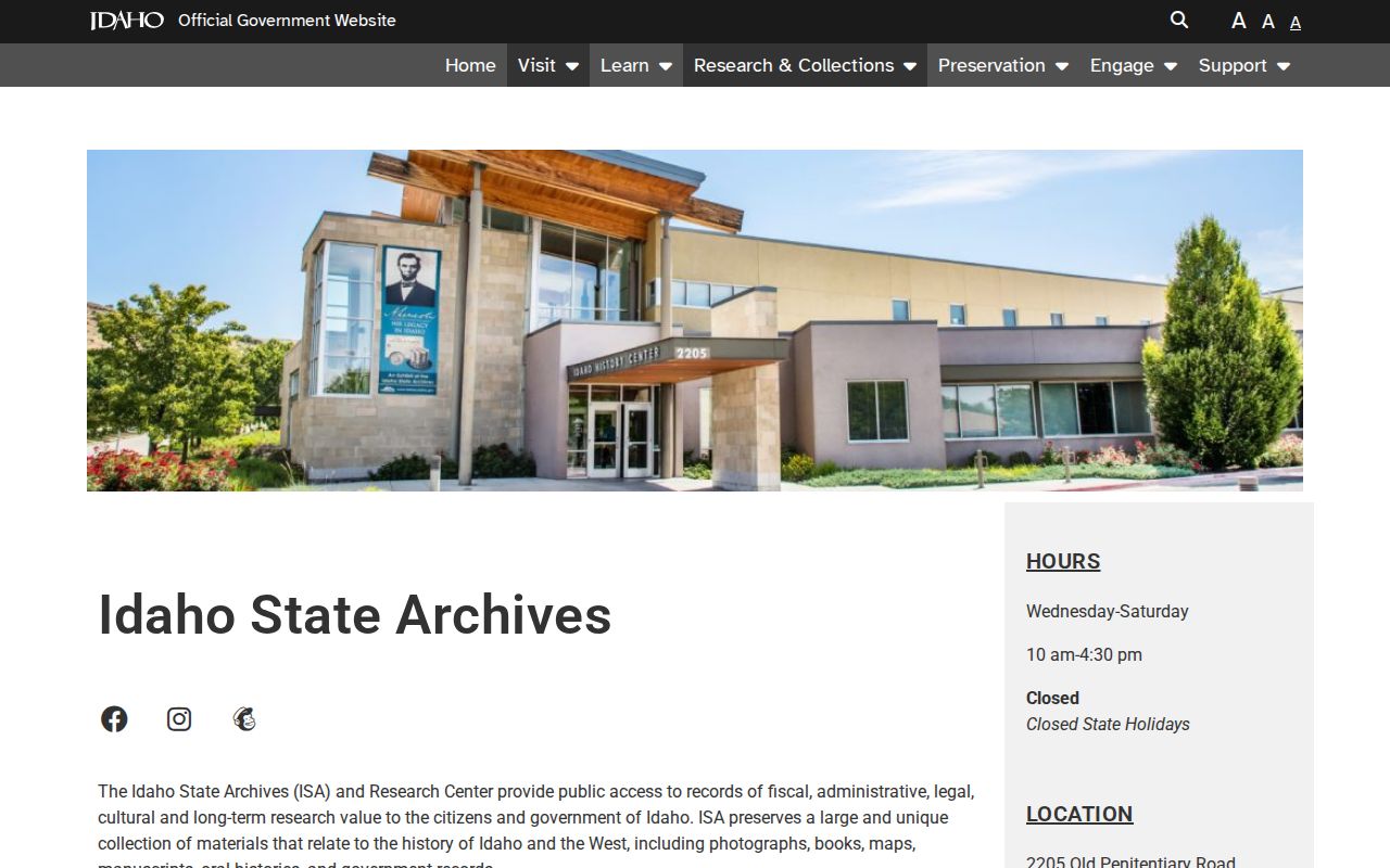 Idaho State Archives page describing county city law enforcement and newspaper holdings